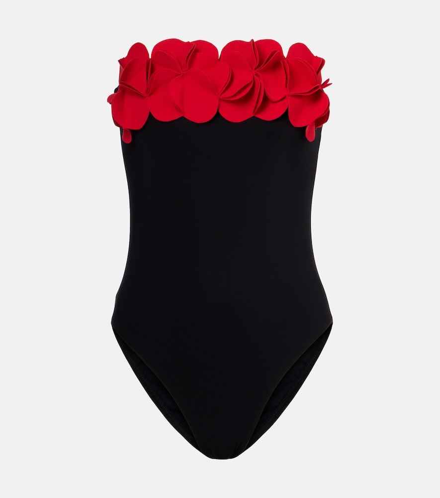 Karla Colletto Floral-appliqué strapless swimsuit