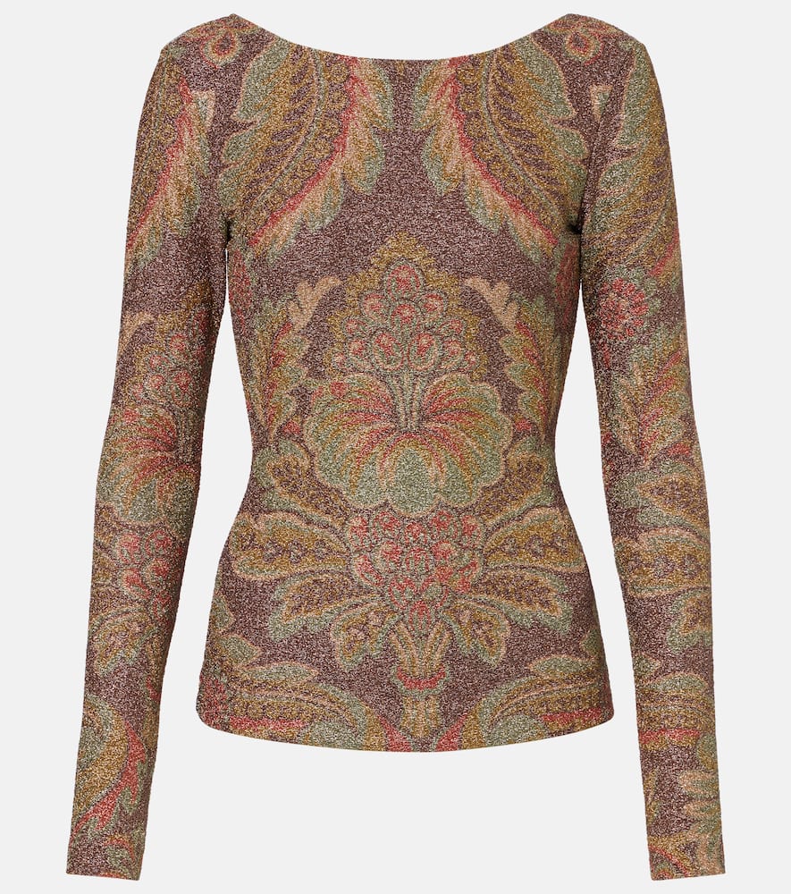 Etro Jersey Sweater With Floral Motif In Brown