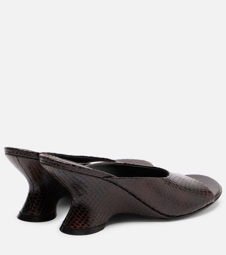 Dries Van Noten 75 Snake-effect Leather Wedge Mules In Brown