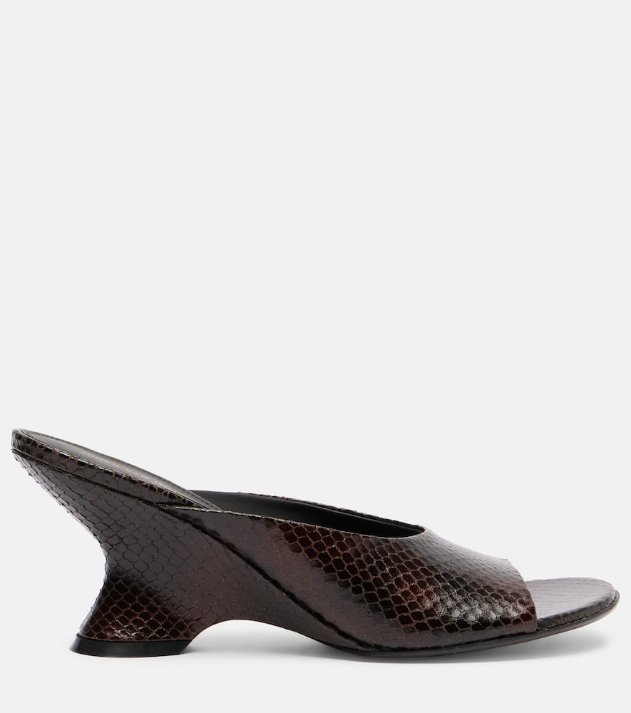 Dries Van Noten 75 Snake-effect Leather Wedge Mules In Brown