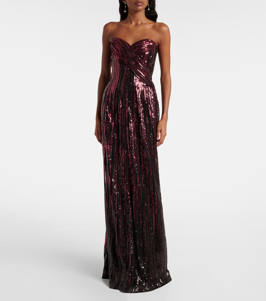 Elie Saab Scarf-detail Sequined Gown In Brown