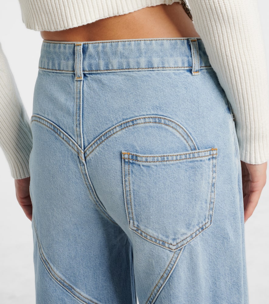 Area Distressed Crystal Trim Relaxed Slit Jeans In Blue