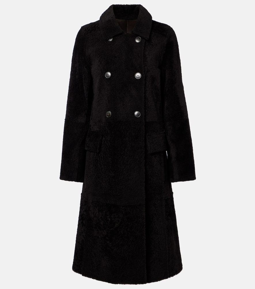 Yves Salomon Double-breasted Shearling Coat In Black