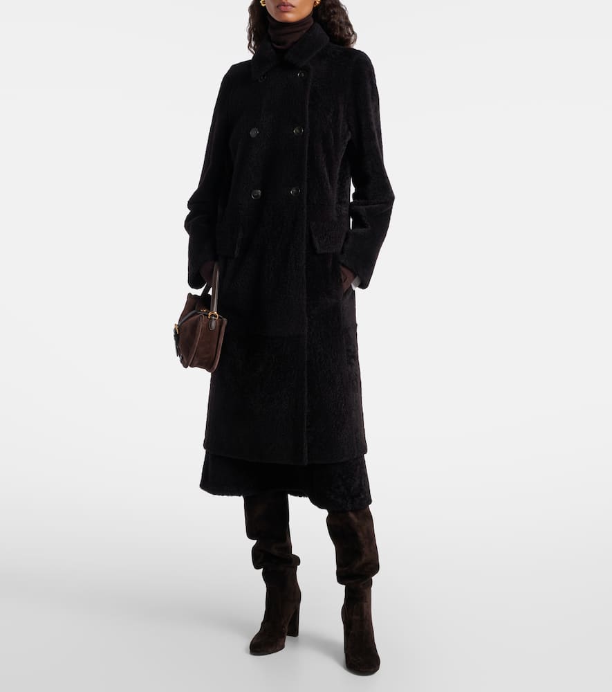 Yves Salomon Double-breasted Shearling Coat In Black