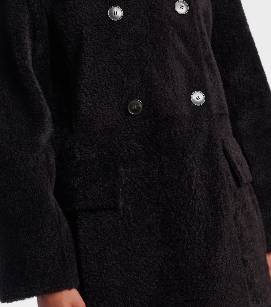 Yves Salomon Double-breasted Shearling Coat In Black