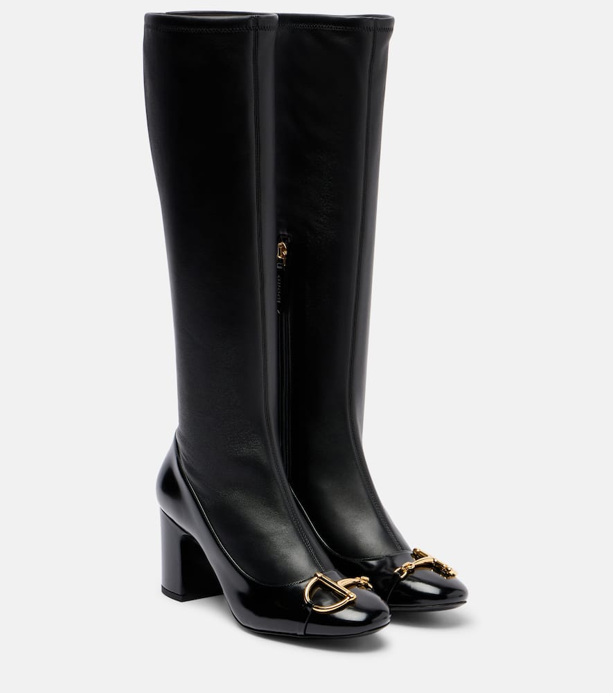 Gucci Alfa Horsebit 75 Leather Knee-high Boots In Animal Print
