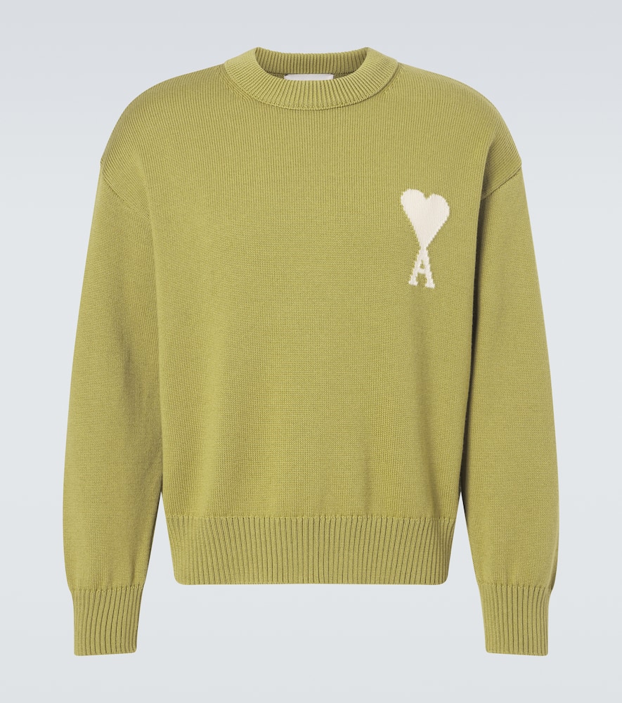 Ami Alexandre Mattiussi Ami De Caur Wool And Cotton Sweater In Green
