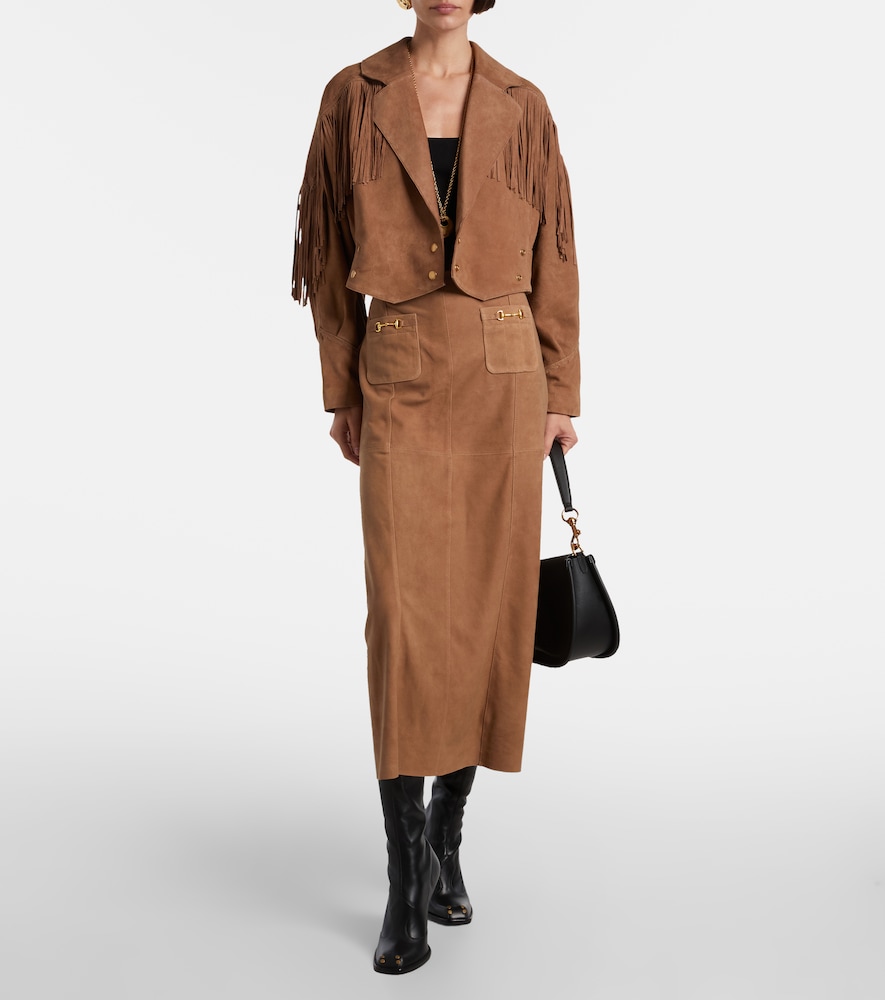 Rixo Edwina high-waist suede maxi skirt