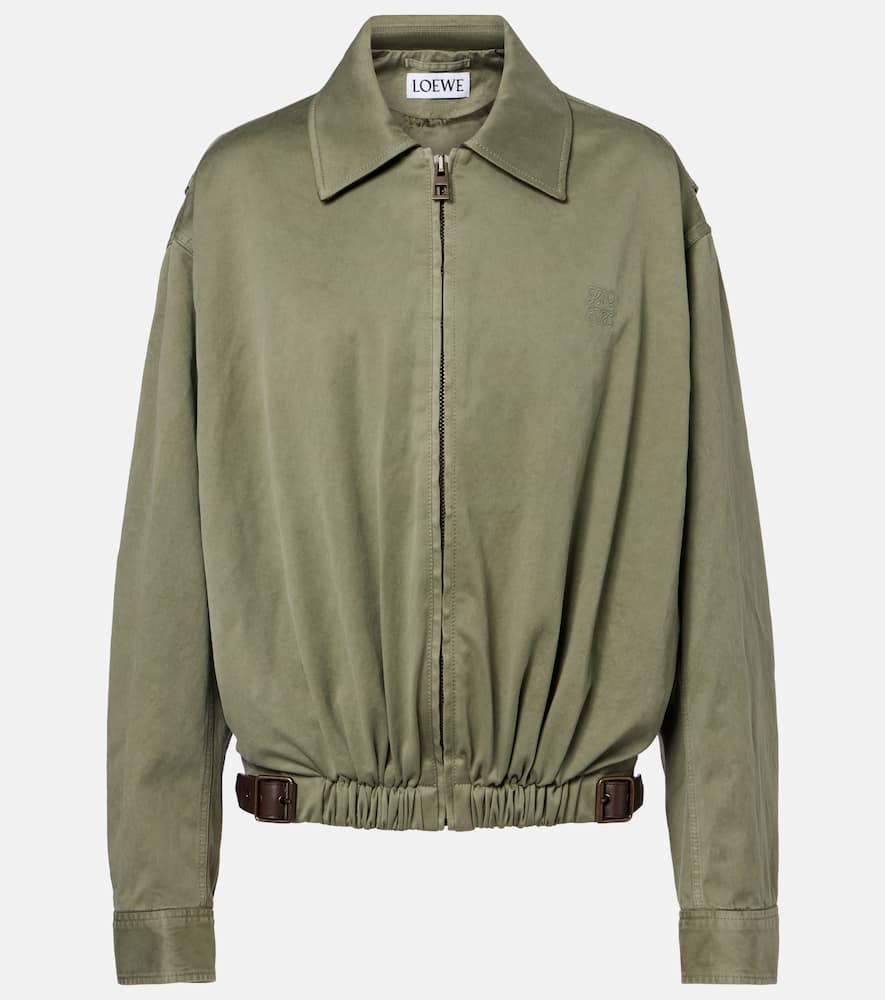 Loewe Belted Cotton Satin Blouson Jacket In Green