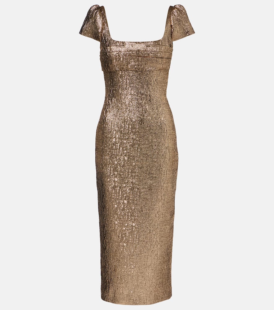 Roland Mouret Draped Lamé Jacquard Cocktail Dress In Brown