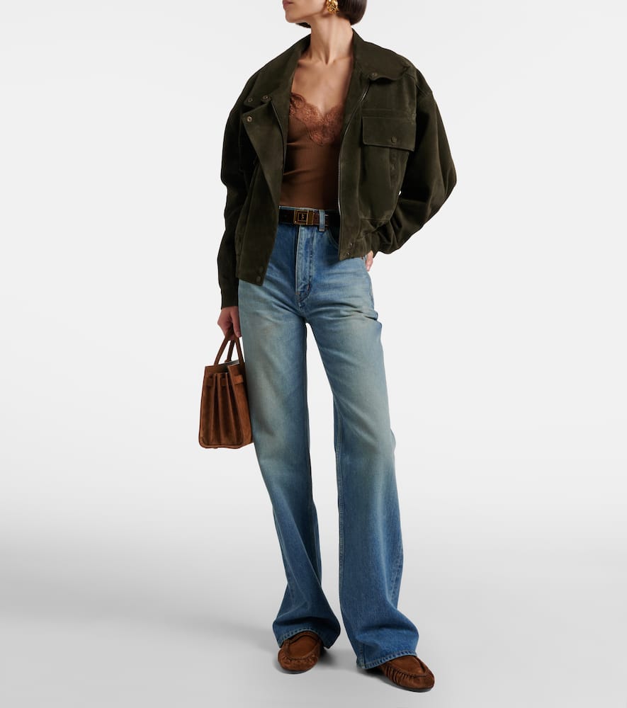 Saint Laurent Lace-trimmed Ribbed-knit Silk Tank Top In Brown