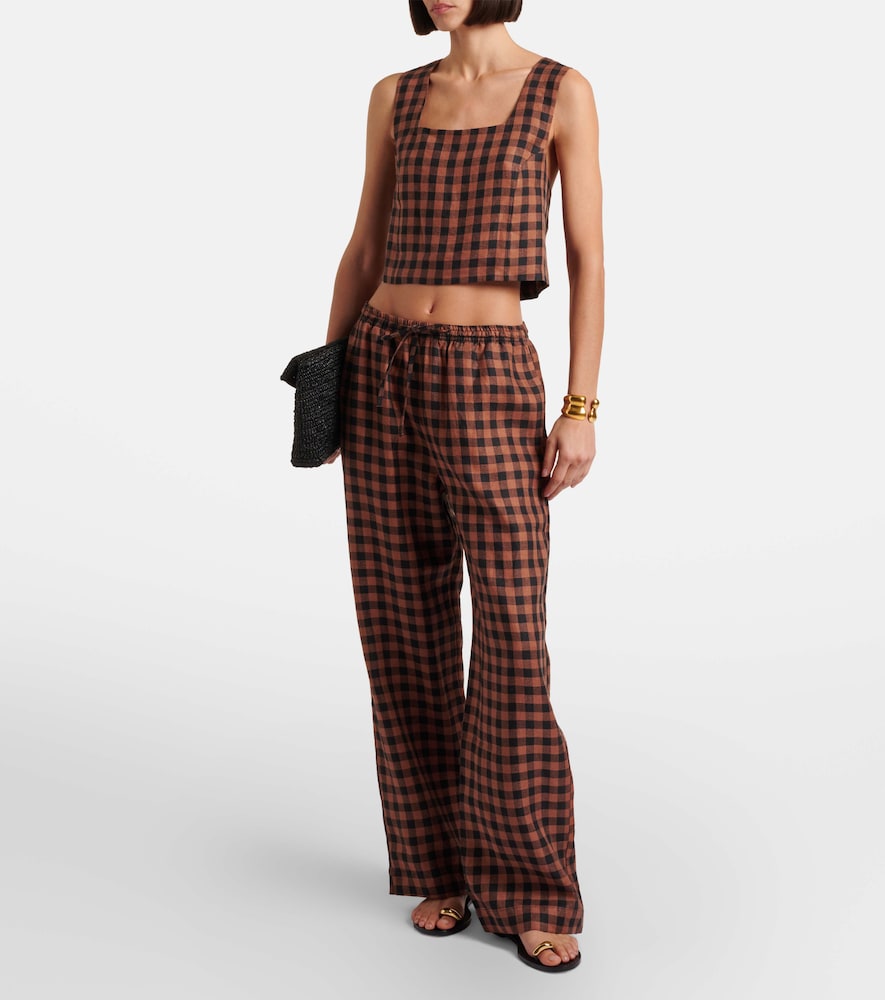 Asceno Checked linen wide-leg pants