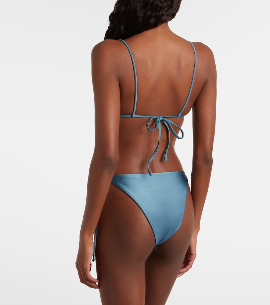 Jade Swim Via Metallic-effect Bikini Top In Blue