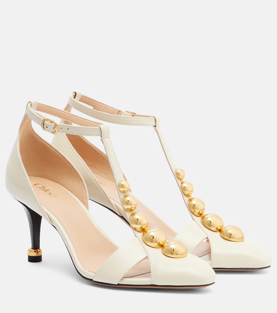 Chloé Cleia Embellished Leather Pumps In White