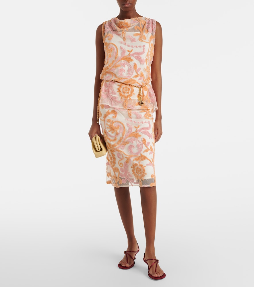 Xu Zhi Embroidered velvet and tulle midi skirt