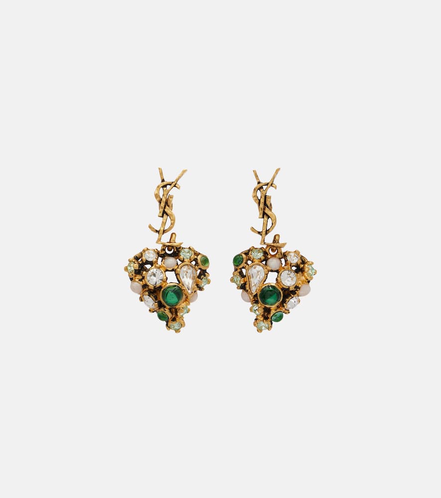 Saint Laurent Cassandre Embellished Drop Earrings In Gold
