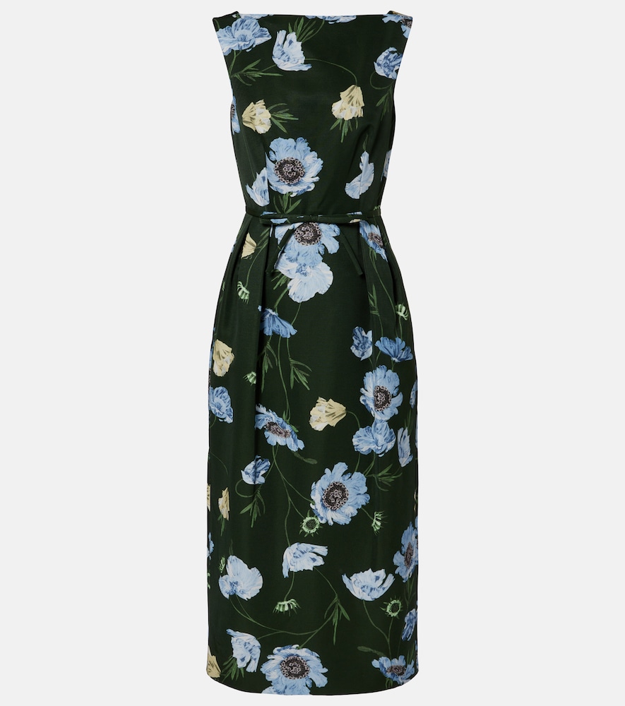 Abito midi in faille di misto cotone a fiori