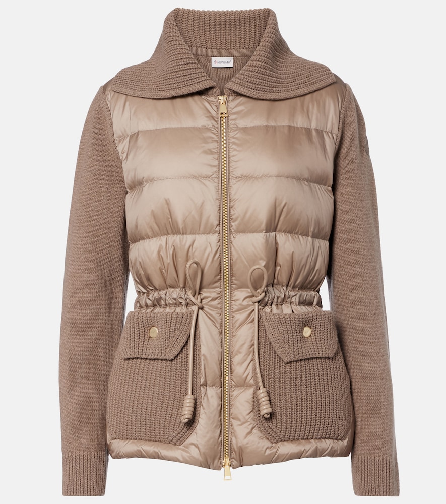 Moncler Down-paneled Wool And Cashmere Cardigan In Brown