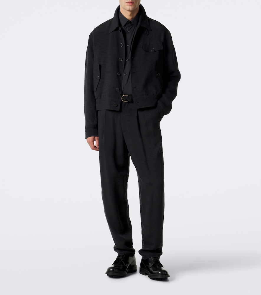 Pleated Jacquard Straight Pants