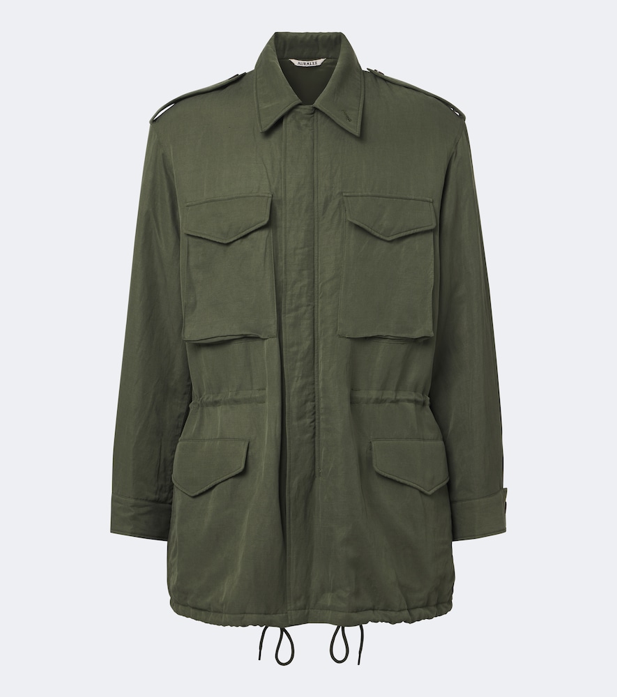 Auralee Silk And Linen Field Jacket In Green