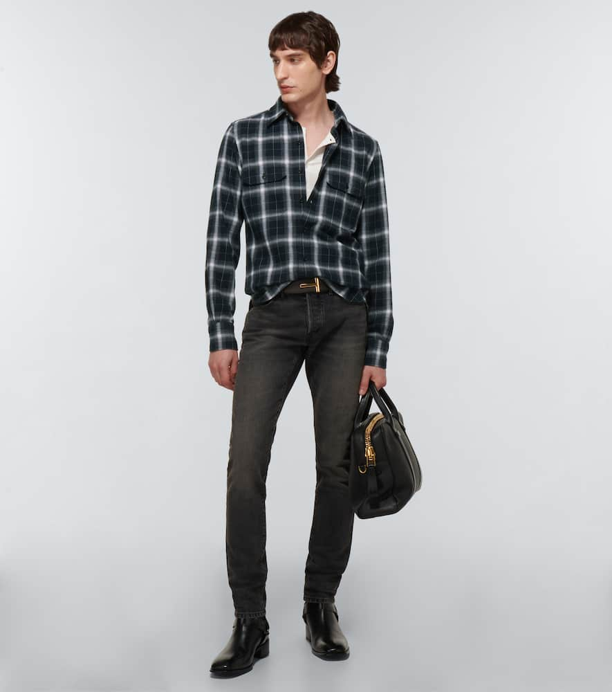 Shop Tom Ford Checked Cotton Shirt In Brown & Chalk