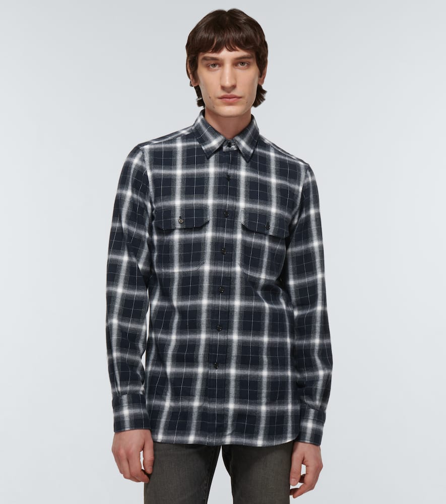 Shop Tom Ford Checked Cotton Shirt In Brown & Chalk