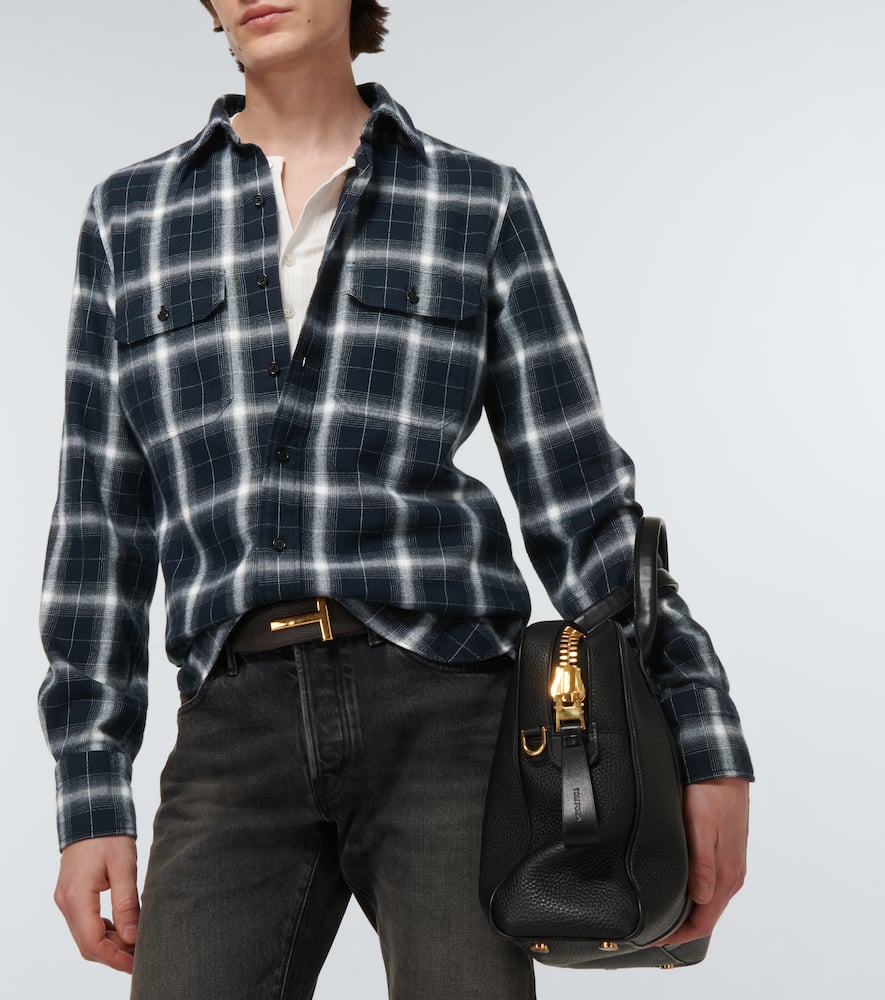 Shop Tom Ford Checked Cotton Shirt In Brown & Chalk