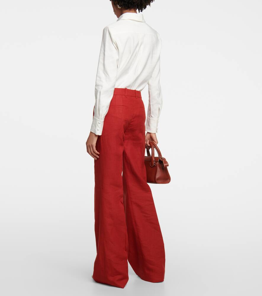 Shop Chloé High-rise Flared Linen Pants In Red