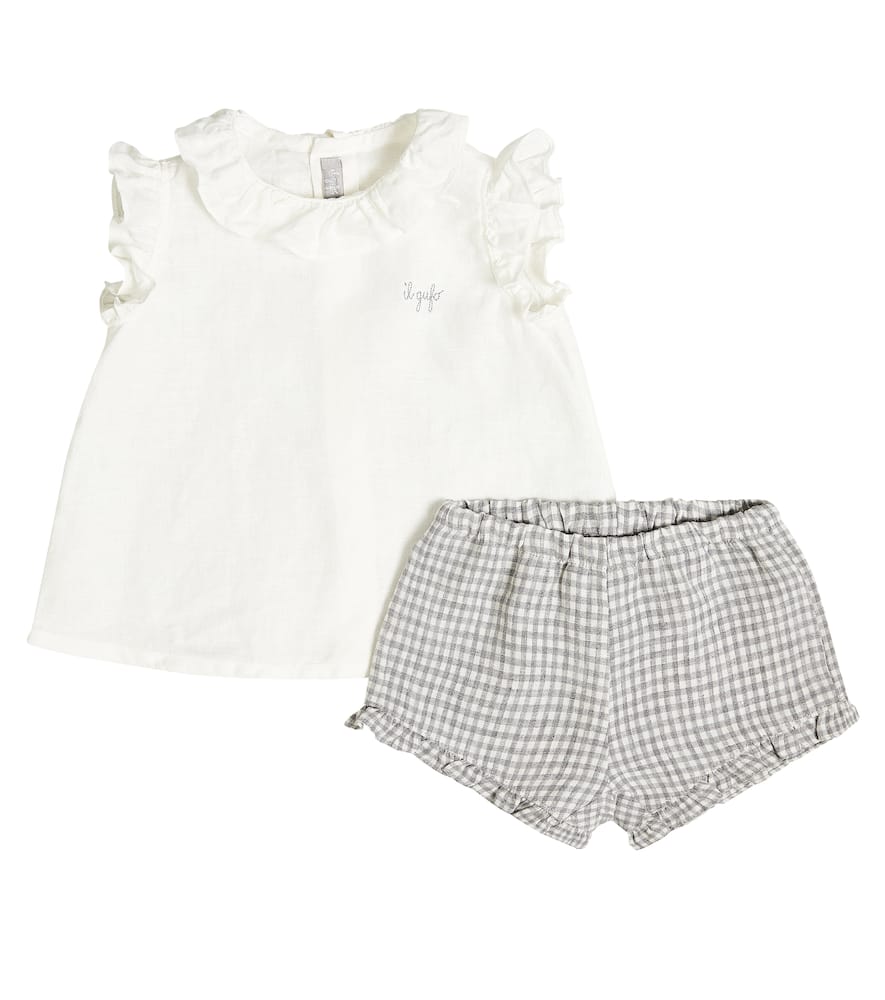 Shop Il Gufo Baby Frill-trimmed Linen Top And Shorts Set In Multicoloured