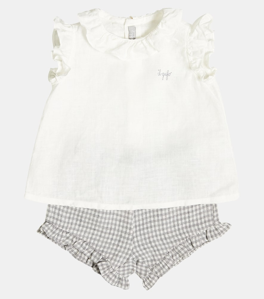 Il Gufo Baby Frill-trimmed Linen Top And Shorts Set In Gold
