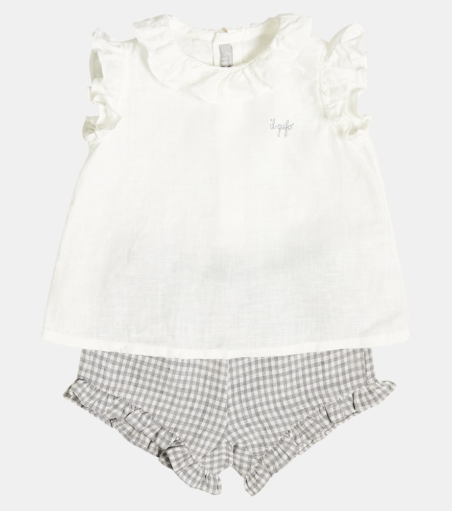 Shop Il Gufo Baby Frill-trimmed Linen Top And Shorts Set In Multicoloured