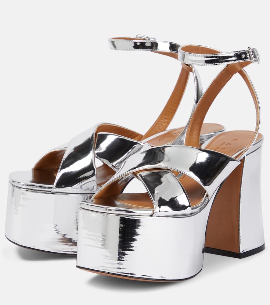Marni Mirrored Leather Platform Sandals In Silver