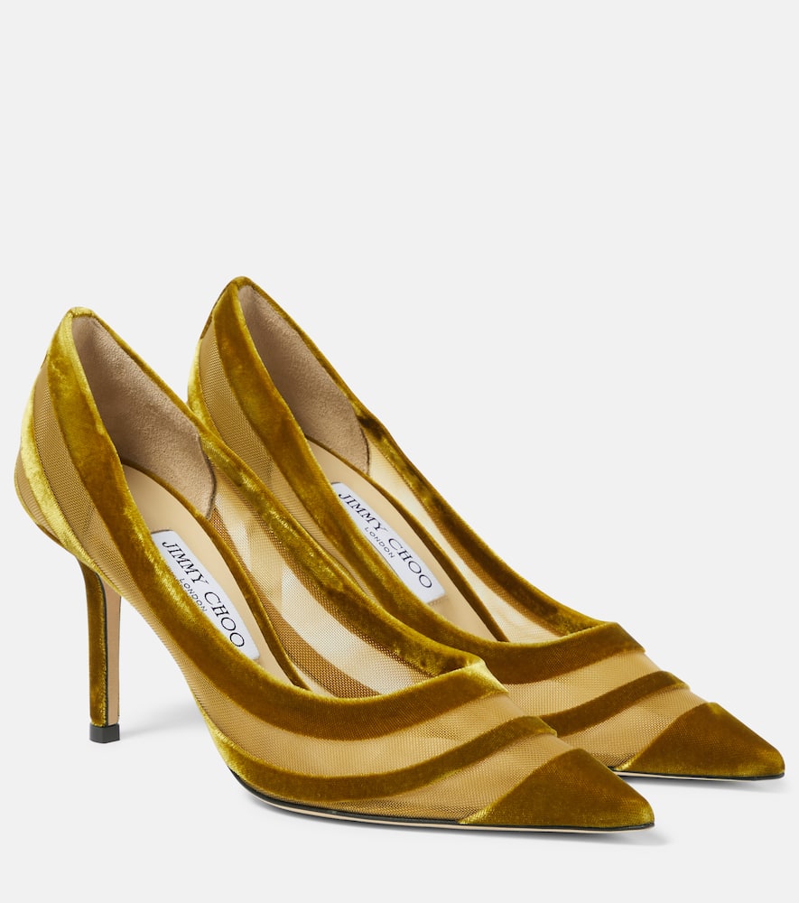 Jimmy Choo Love Velvet-trimmed Pumps In Gold