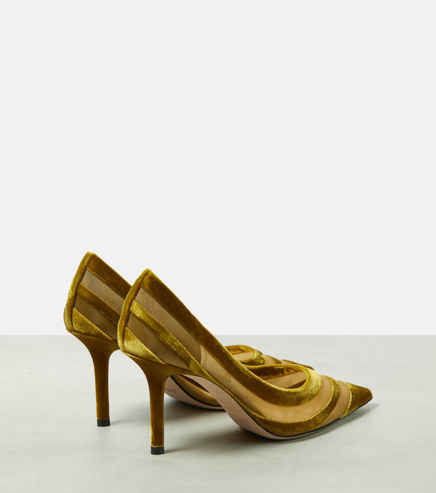 Shop Jimmy Choo Love 85 Velvet-trimmed Pumps In Gold