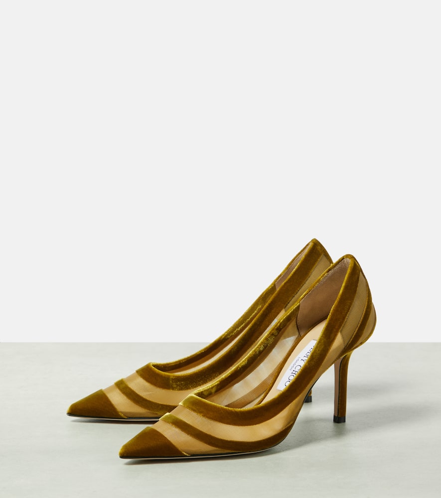 Shop Jimmy Choo Love 85 Velvet-trimmed Pumps In Gold