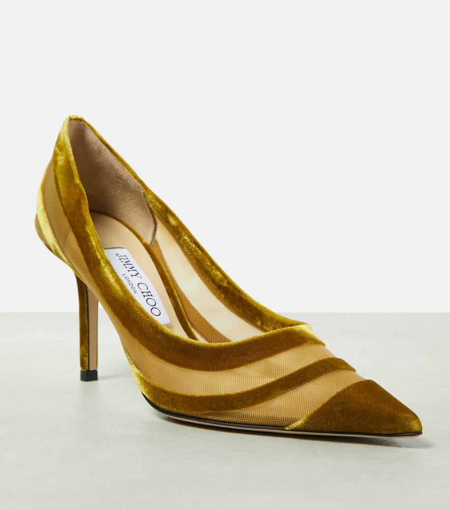 Shop Jimmy Choo Love 85 Velvet-trimmed Pumps In Gold