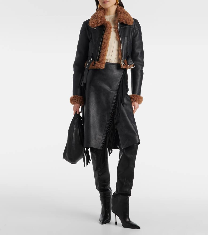Shop Stella Mccartney Cropped Faux Leather Biker Jacket In Black