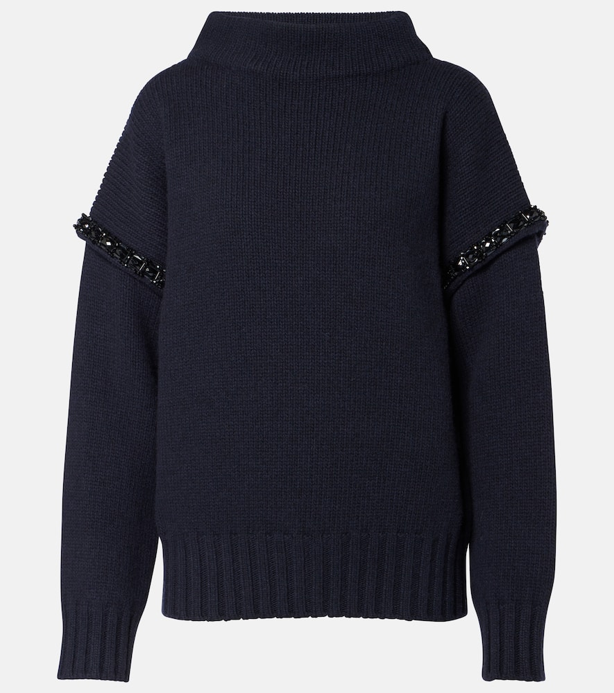 Max Mara Gene Crystal-shoulder Oversized Wool Sweater In Blue