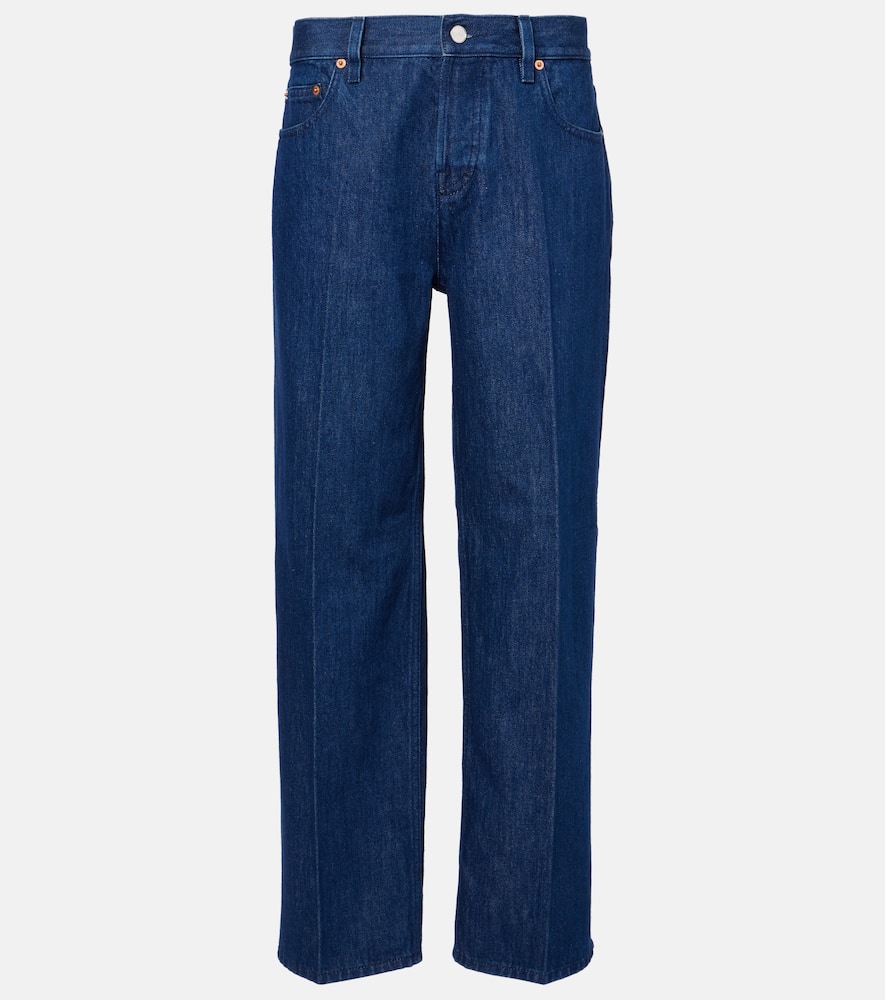 Leather-trimmed straight jeans