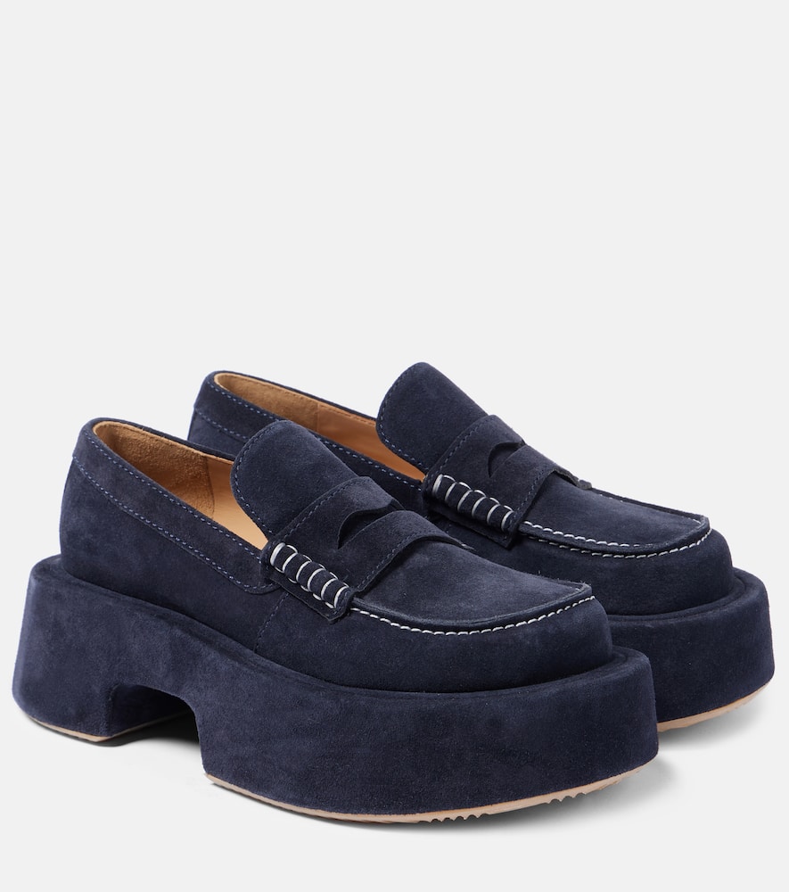 Suede platform penny loafers