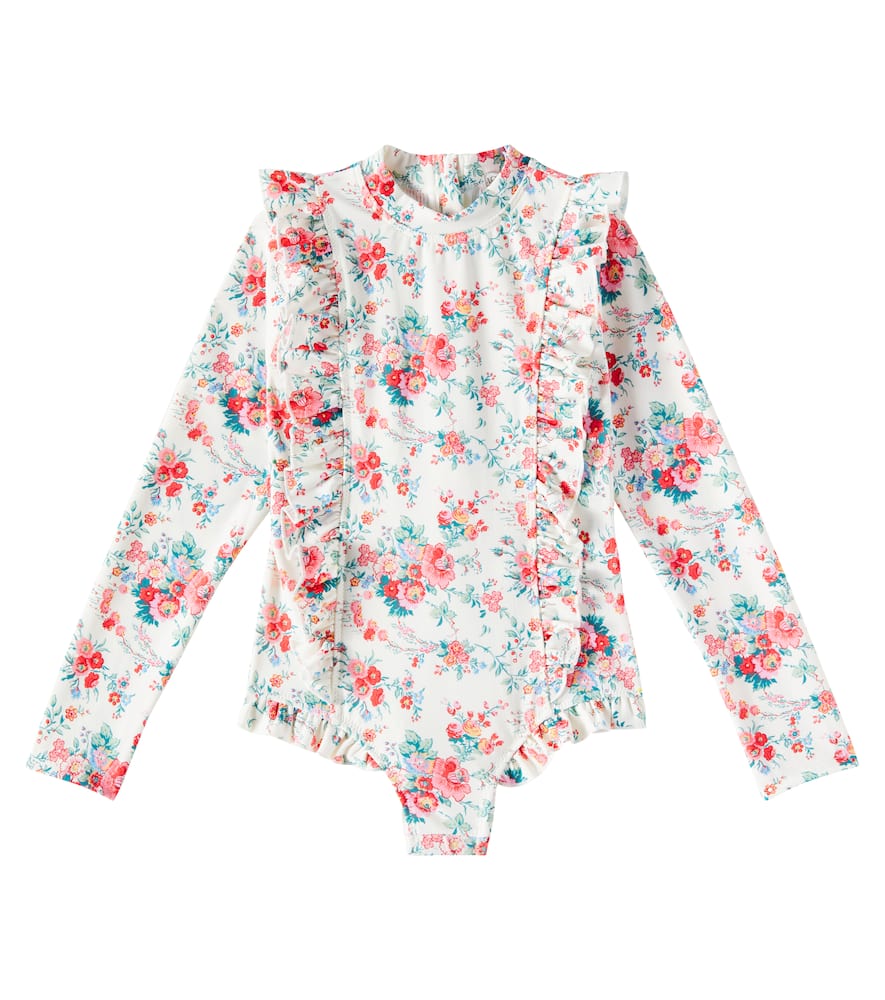 Louise Misha Aurelie Floral Ruffled Rashguard Swimsuit In Multicoloured