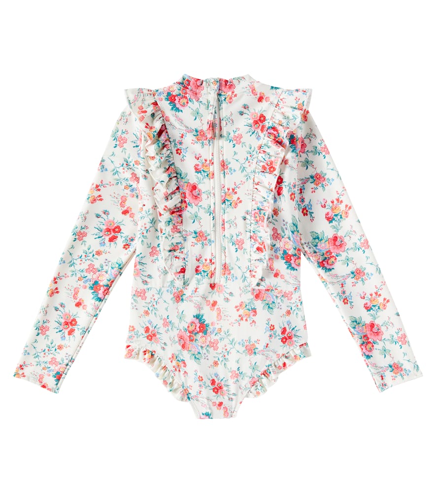 Louise Misha Aurelie Floral Ruffled Rashguard Swimsuit In Multicoloured