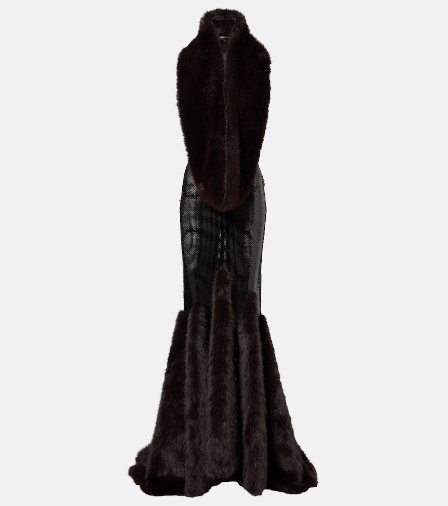 David Koma Sequined Gown In Brown