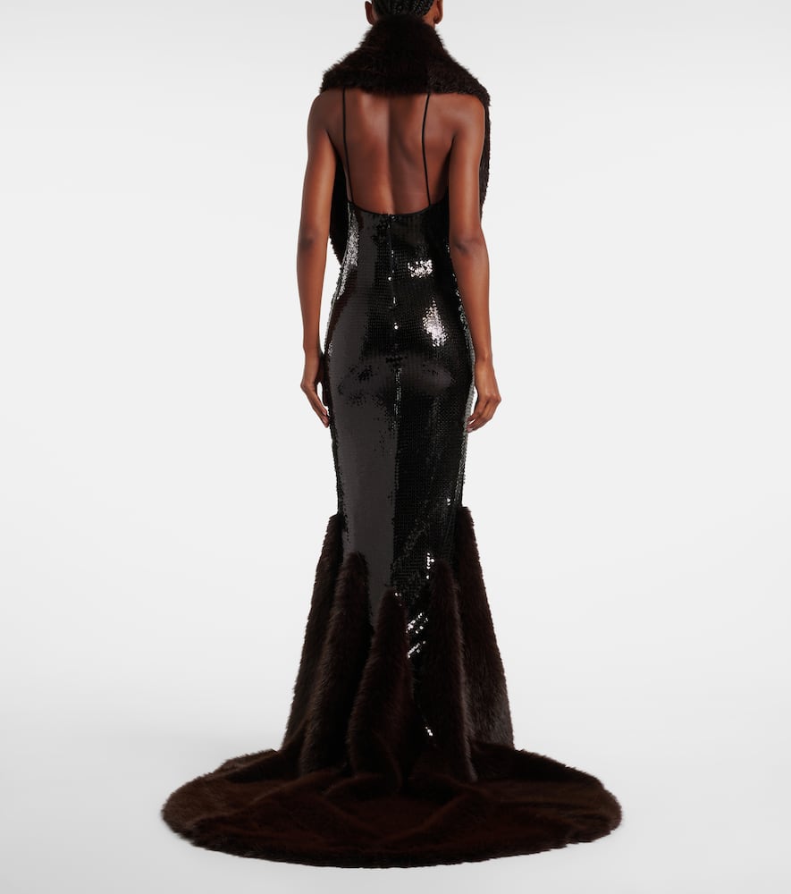 David Koma Sequined Gown In Brown