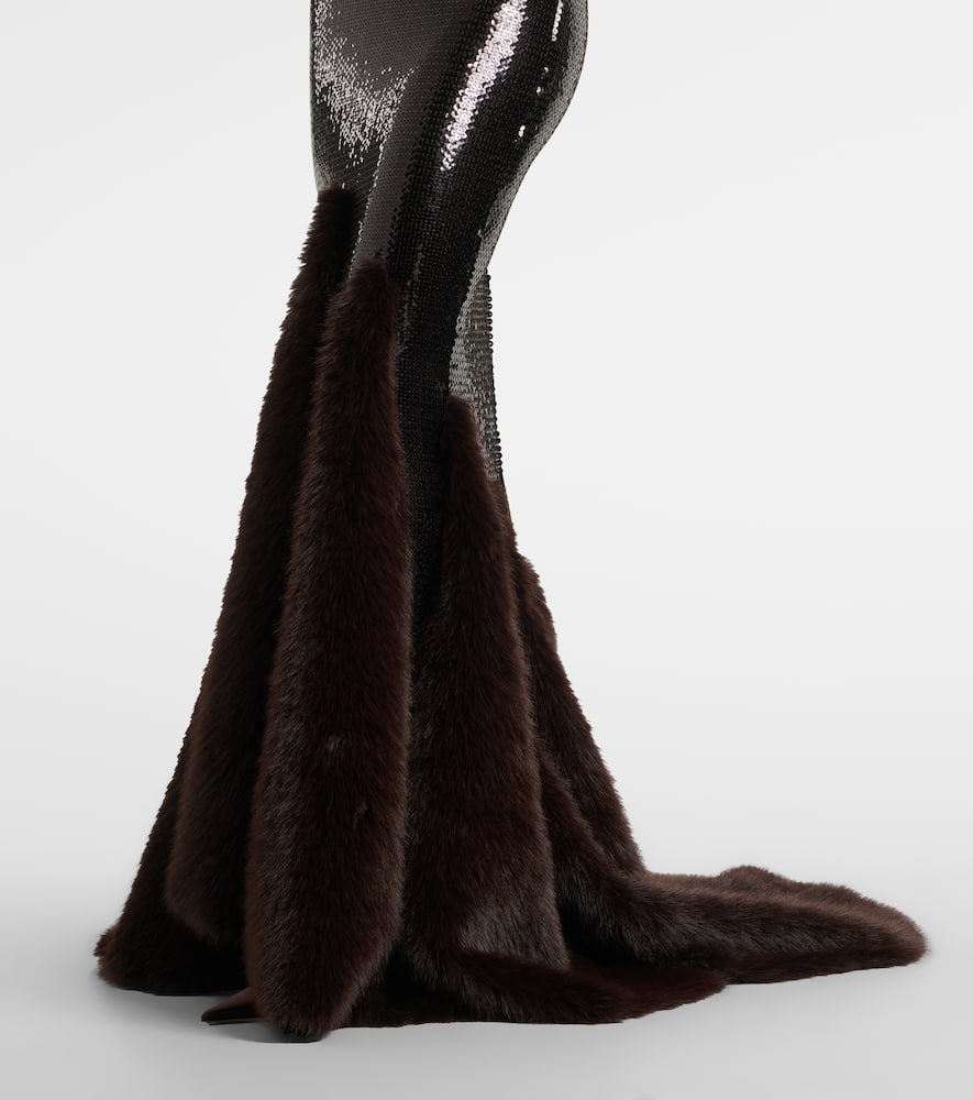 David Koma Sequined Gown In Brown