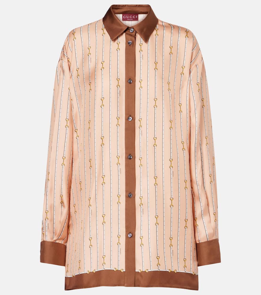 Gucci Horsebit Oversized Silk Shirt In Pink