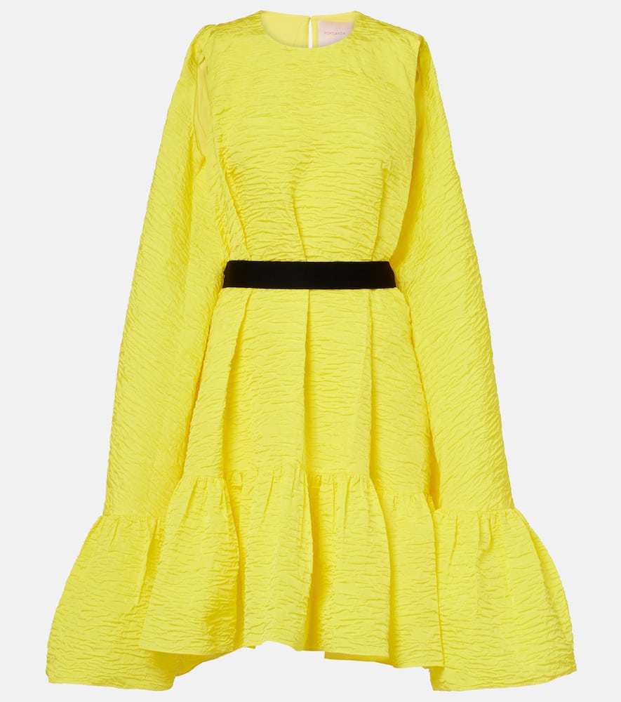 Elia caped ruffled cloque minidress