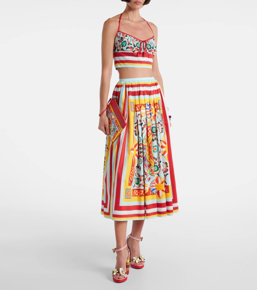 Dolce & Gabbana Printed Halterneck Cotton Crop Top In Multi