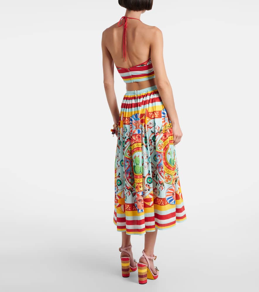 Dolce & Gabbana Printed Halterneck Cotton Crop Top In Multi