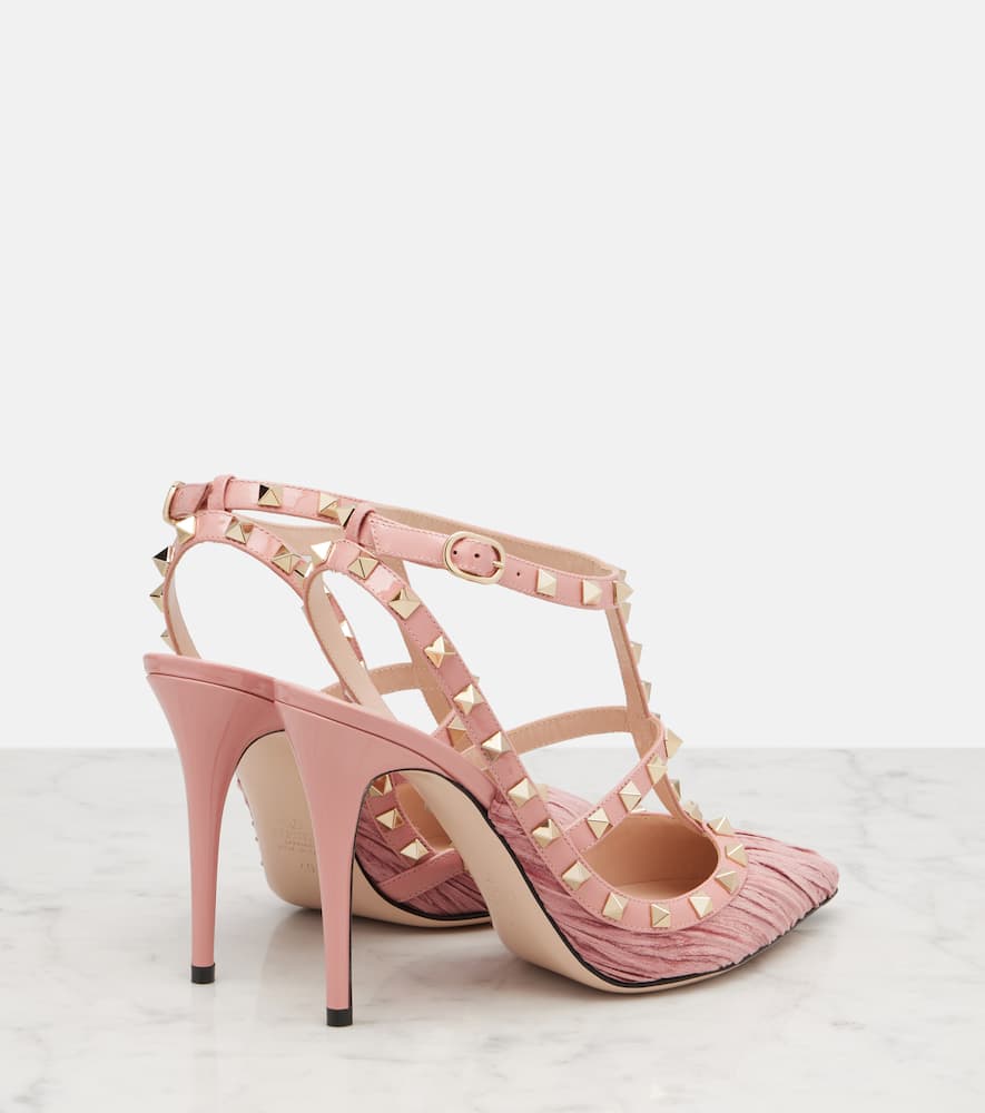 Valentino Rockstud 100 Velvet And Leather Pumps In Pink